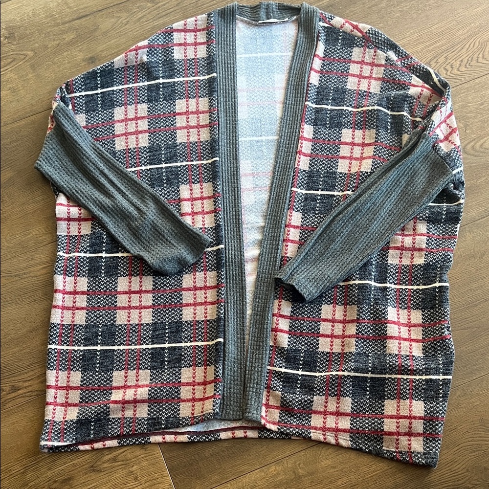 Eesome Women’s’s Checkered Cardigan - Black, Gray, Red NWOT